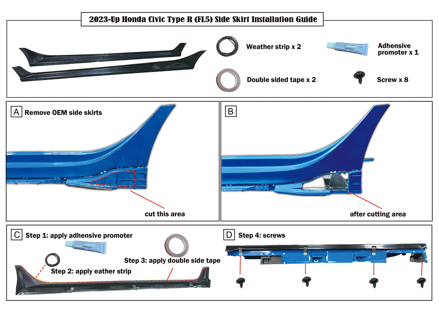 MU Style Side Skirts For 2023-2025 Honda Civic Type R (FL5)