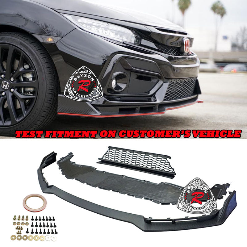 TR Style Front Lip (Matte Carbon Look) w/ Lower Grille For 2017-2021 Honda Civic Si (2Dr/4Dr)/Civic Hatchback