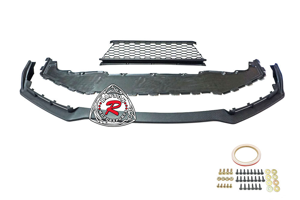 TR Style Front Lip (Matte Carbon Look) w/ Lower Grille For 2017-2021 Honda Civic Si (2Dr/4Dr)/Civic Hatchback