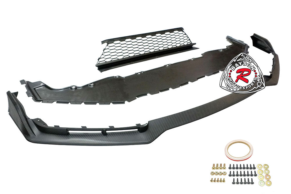 TR Style Front Lip (Matte Carbon Look) w/ Lower Grille For 2017-2021 Honda Civic Si (2Dr/4Dr)/Civic Hatchback