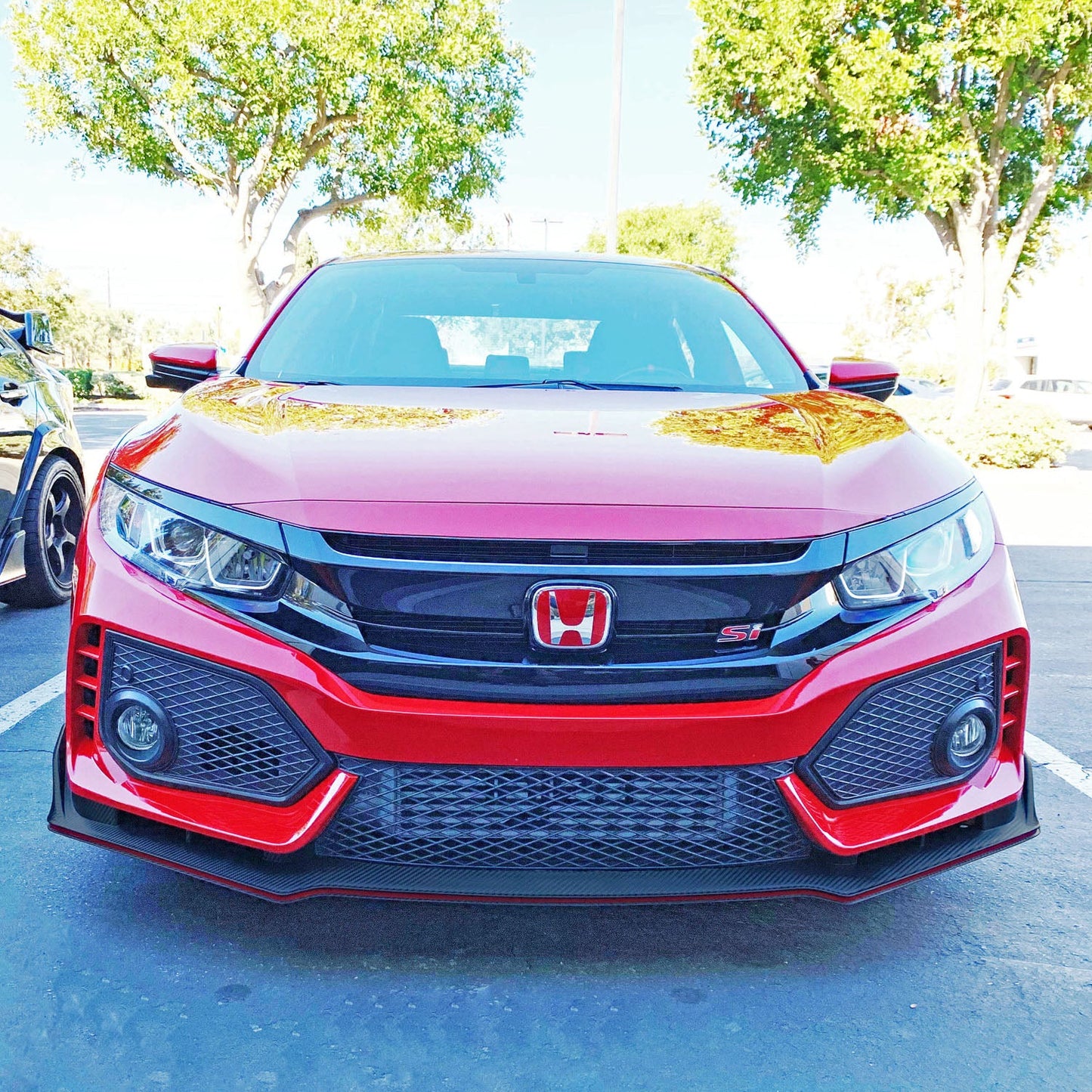 TR Style Front Lip (Matte Carbon Look) w/ Lower Grille For 2017-2021 Honda Civic Si (2Dr/4Dr)/Civic Hatchback