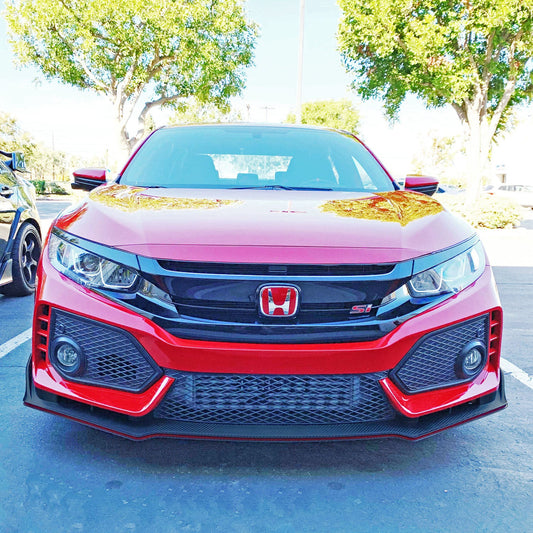 TR Style Front Lip (Matte Carbon Look) w/ Lower Grille For 2017-2021 Honda Civic Si (2Dr/4Dr)/Civic Hatchback