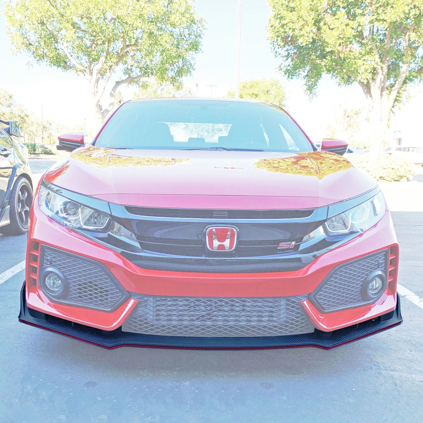 TR Style Front Lip (Matte Carbon Look) w/ Lower Grille For 2017-2021 Honda Civic Si (2Dr/4Dr)/Civic Hatchback