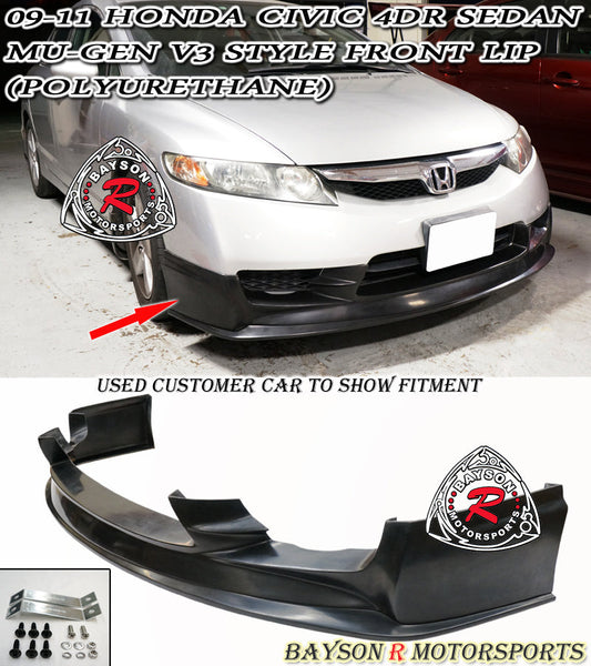 MU3 Style Front Lip For 2009-2011 Honda Civic (4Dr Sedan)