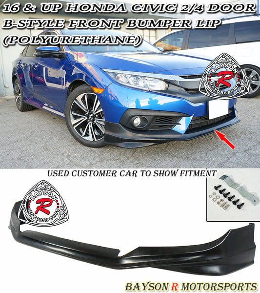B Style Front Lip For 2016-2018 Honda Civic (2Dr Coupe/4Dr Sedan)
