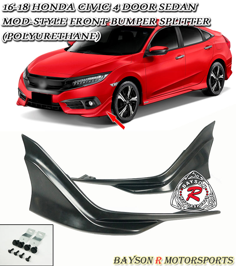 Mod Style Front Splitters For 2016-2018 Honda Civic (2Dr Coupe/4Dr Sedan)