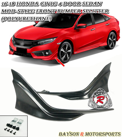 Mod Style Front Splitters For 2016-2018 Honda Civic (2Dr Coupe/4Dr Sedan)