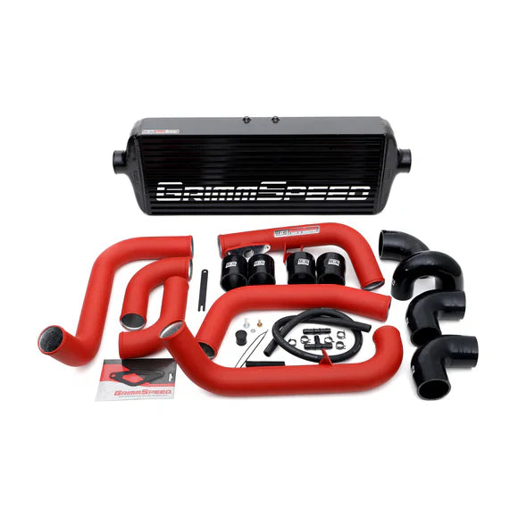 Grimmspeed Front Mount Intercooler Kit Black Coated Red Piping For Subaru 08-14 STI