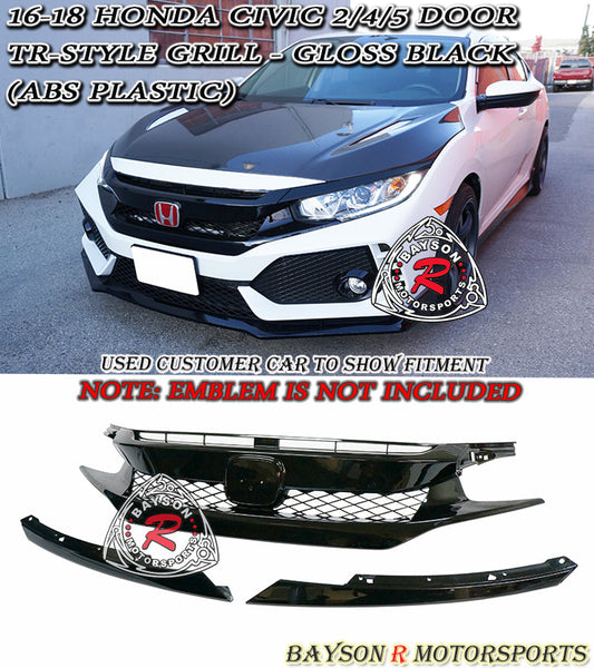 TR Style Front Grille w/ Eyelids For 2016-2018 Honda  Civic (2Dr Coupe/4Dr Sedan/5Dr Hatchback)
