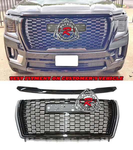 DL Style Front Grille (Gloss Black)/ with Hood Molding For 2021-2022 GMC Yukon
