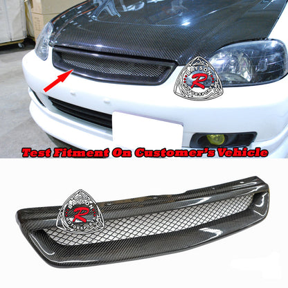 TR Style Front Grille (Carbon Fiber) For 1999-2000 Honda Civic  (2Dr Coupe/3Dr Hatchback/4Dr Sedan)