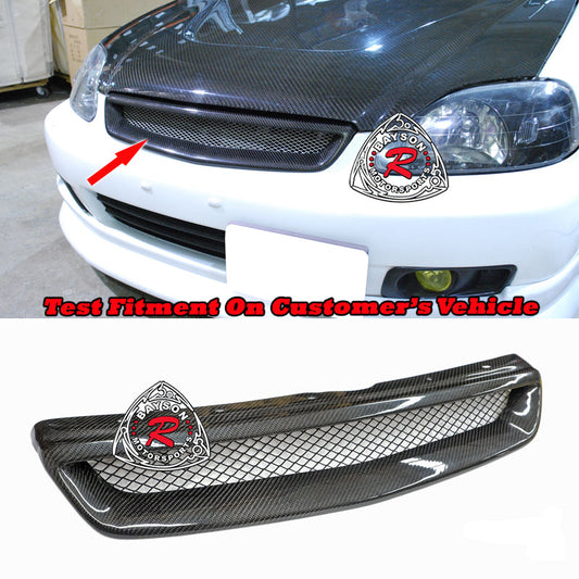 TR Style Front Grille (Carbon Fiber) For 1999-2000 Honda Civic  (2Dr Coupe/3Dr Hatchback/4Dr Sedan)