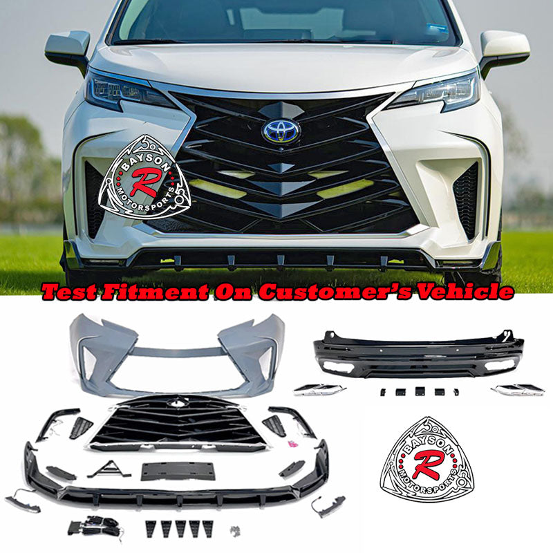 THUNDER DESIGN Front Bumper (Chrome Trim) With Rear Diffuser (Polypropylene) For 2021-2025 Toyota Sienna