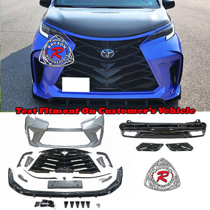 THUNDER DESIGN Front Bumper (Black Trim) With Rear Diffuser (Polypropylene) For 2021-2025 Toyota Sienna