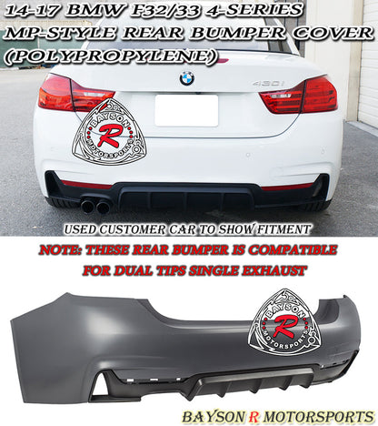 MP Style Rear Bumper For 2014-2020 BMW 4-Series (2Dr, F32/F33 Single Outlet, Dual Tips)