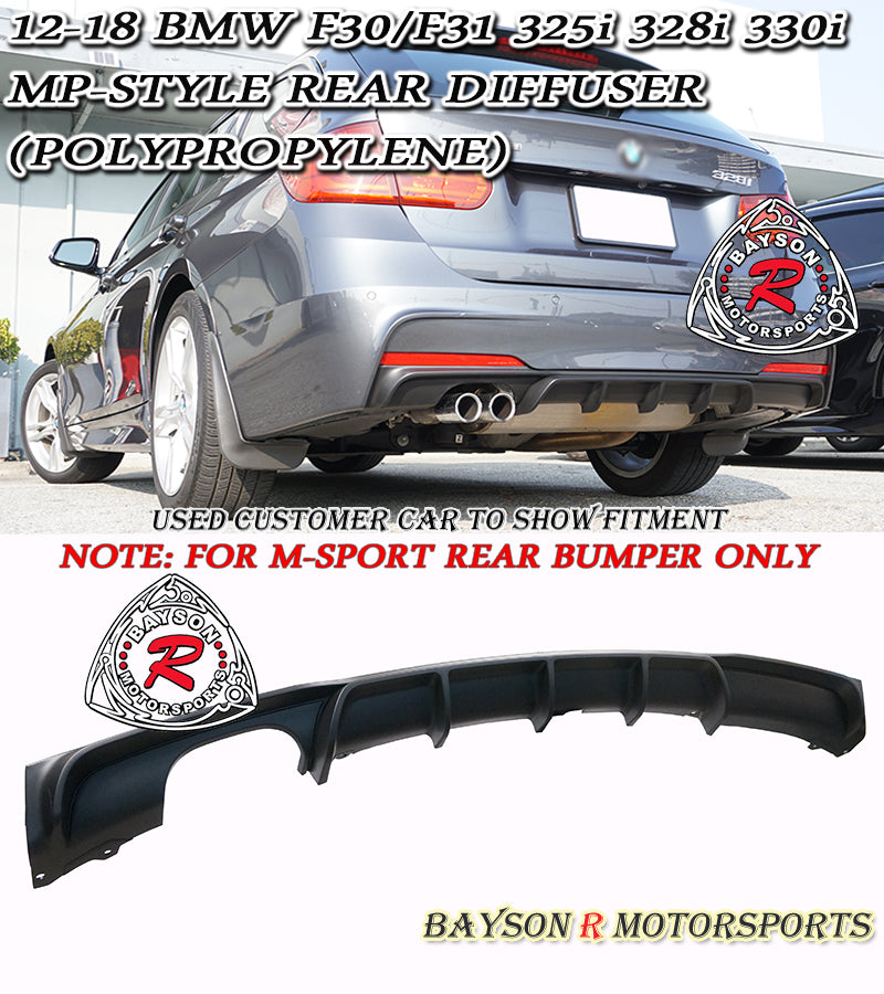 MP Style Rear Diffuser For 2012-2018 BMW 3-Series (F30/F31, Single Outlet Dual Tips)