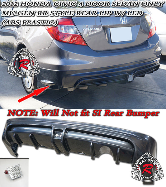 MURR Style Rear Lip w/ LED Brake Light For 2012 Honda Civic (4Dr Sedan)