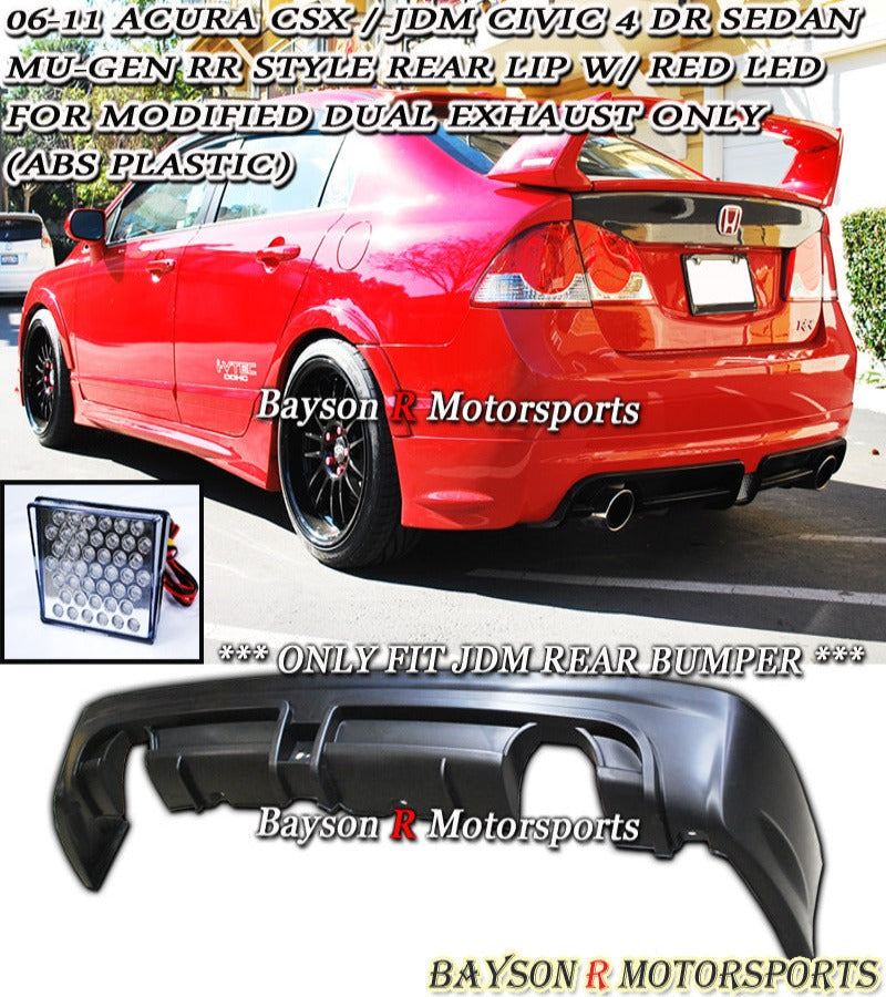 MURR Style Rear Lip (Dual Exhaust) w/ LED Brake Lights For 2006-2011 Honda Civic (JDM Spec 4Dr Sedan)
