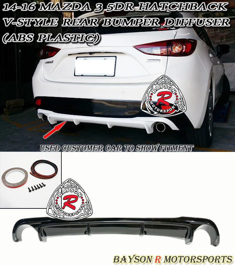V Style Rear Diffuser For 2014-2016 Mazda-3 (5Dr Hatchback)