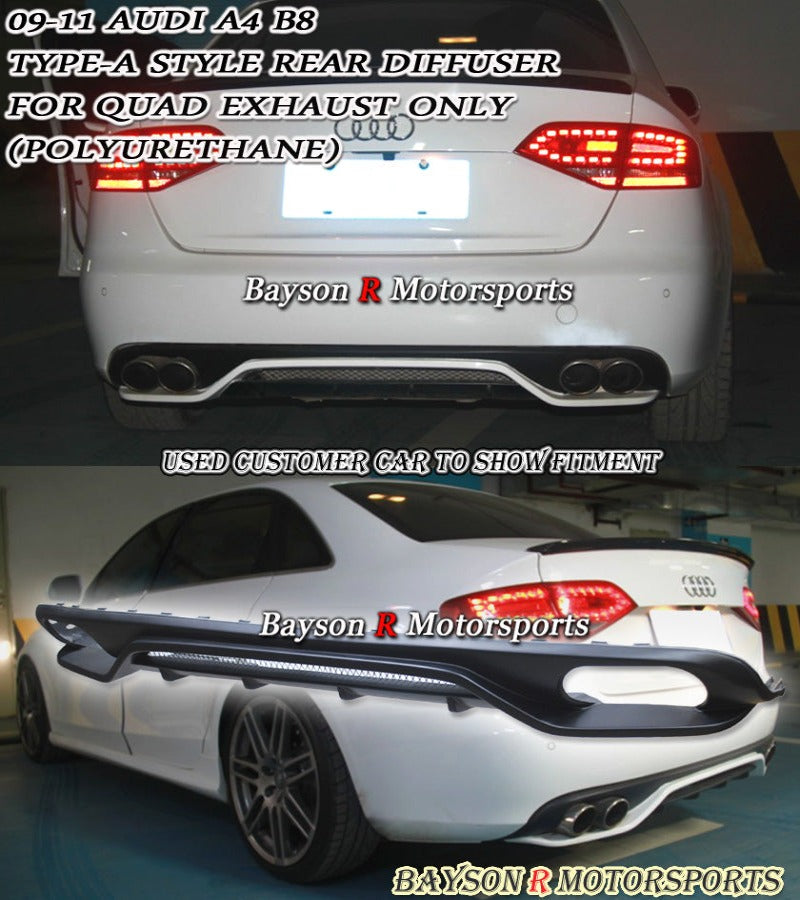 A-Style Rear Diffuser For 2009-2012 Audi A4 (B8, Non S-Line)