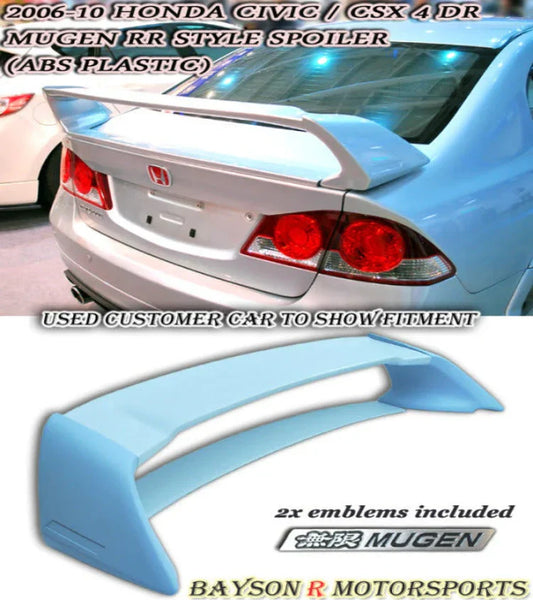 MU RR Style Trunk Spoiler w/ Emblems For 2006-2011 Honda Civic (4Dr Sedan)