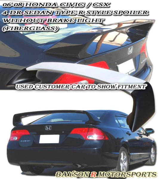 TR Style Spoiler (Fiberglass) For 2006-2011 Honda Civic (4Dr Sedan)