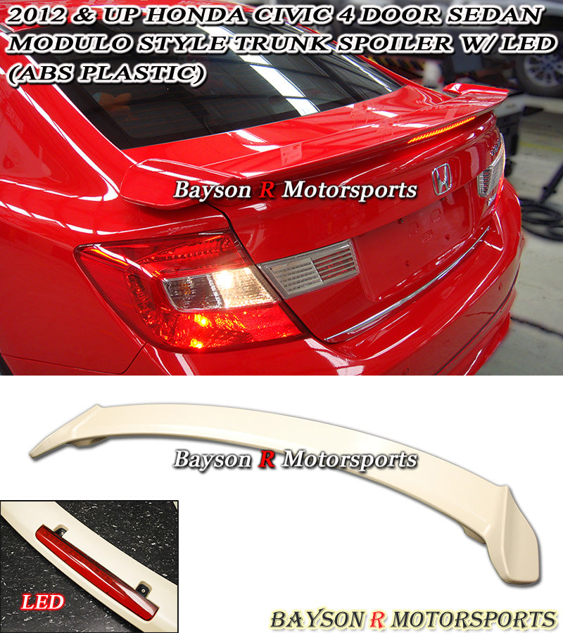 Mod Style Spoiler w/ LED 3rd Brake Light For 2012-2015 Honda Civic (4Dr Sedan)