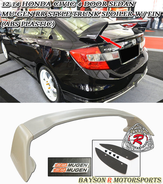 MU RR Style Trunk Spoiler w/ Emblems For 2012-2015 Honda Civic (4Dr Sedan)