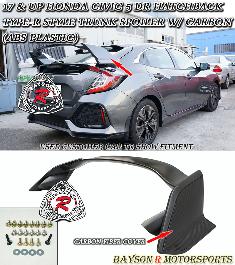TR Style Spoiler w/ Carbon Side Panel For 2017-2021 Honda Civic (5Dr Hatchback)