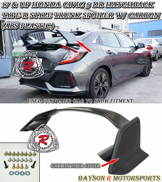TR Style Spoiler w/ Carbon Side Panel For 2017-2021 Honda Civic (5Dr Hatchback)