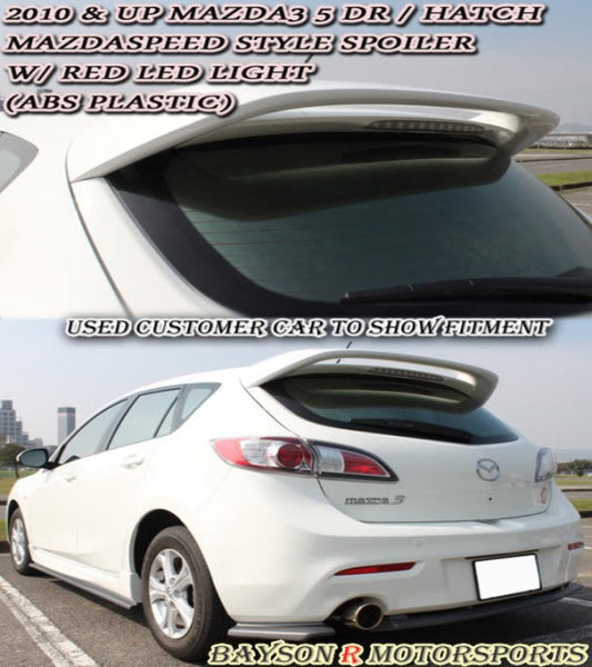 MS Style Spoiler w/ Clear Lens LED 3rd Brake Light For 2010-2013 Mazda-3 (5Dr Hatchback)
