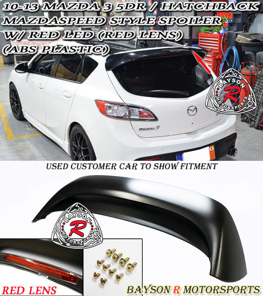 MS Style Spoiler w/ Red Lens LED 3rd Brake Light For 2010-2013 Mazda-3 (5Dr Hatchback)