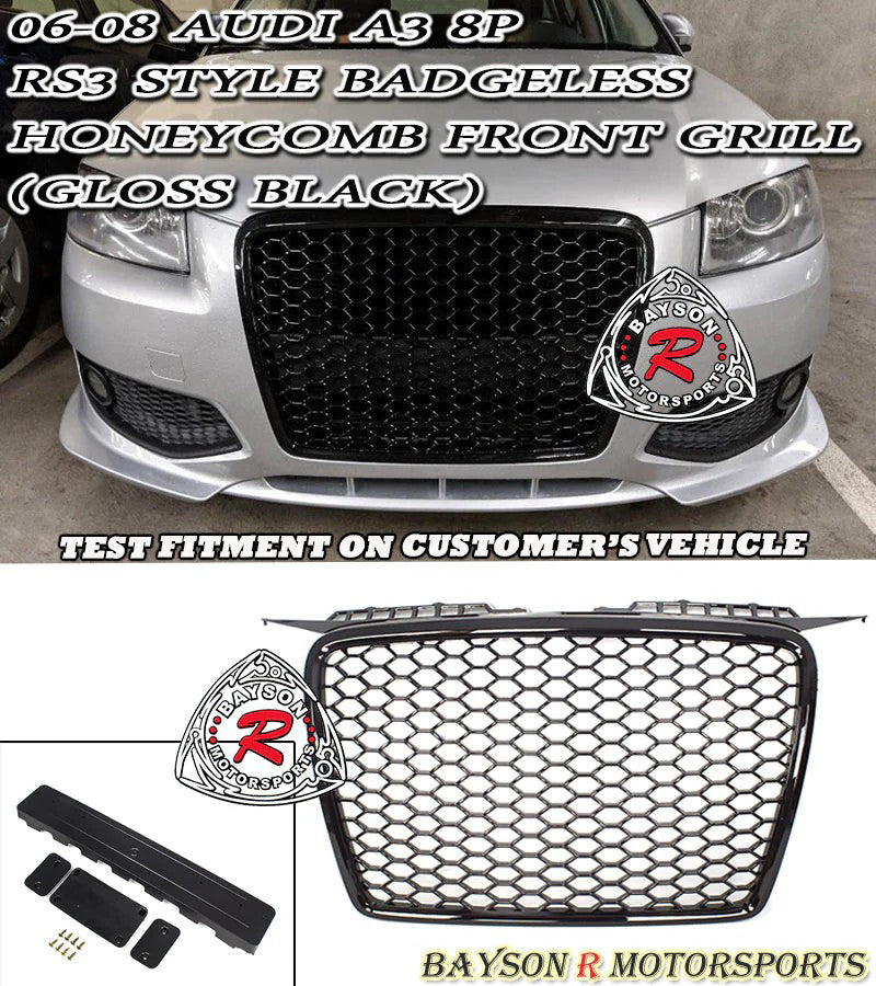 RS3 Style Front Grille (Black Trim) For 2006-2008 Audi A3 (8P)