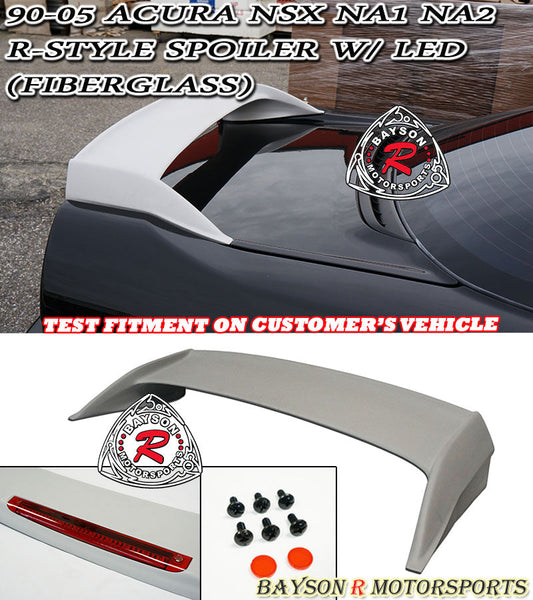 R Style Spoiler (Fiberglass) w/ LED 3rd Brake Light For 1990-2005 Acura NSX