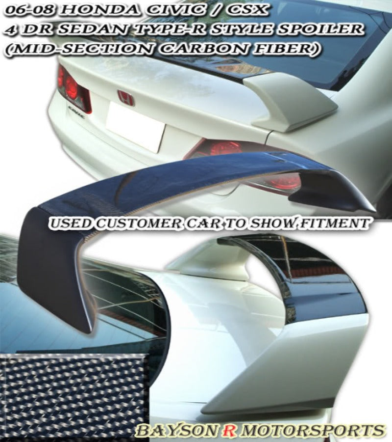 TR Style Spoiler (Mid-Section Carbon Fiber) For 2006-2011 Honda Civic (4Dr Sedan)