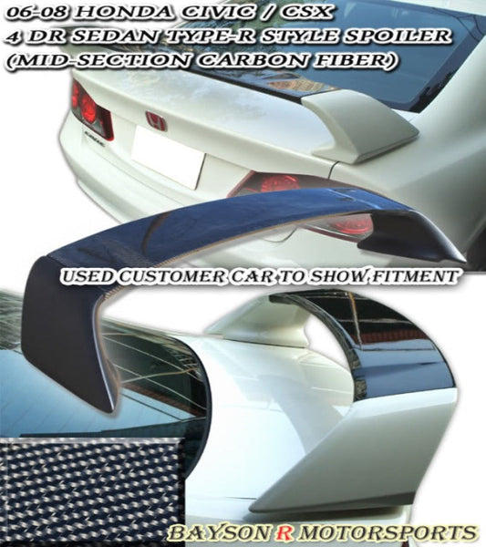 TR Style Spoiler (Mid-Section Carbon Fiber) For 2006-2011 Honda Civic (4Dr Sedan)