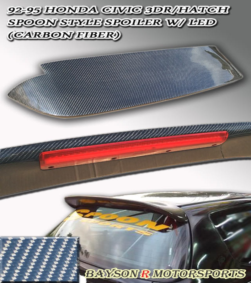 Spn Style Spoiler (Carbon Fiber) w/ LED 3rd Brake Light For 1992-1995 Honda Civic (3Dr Hatchback)
