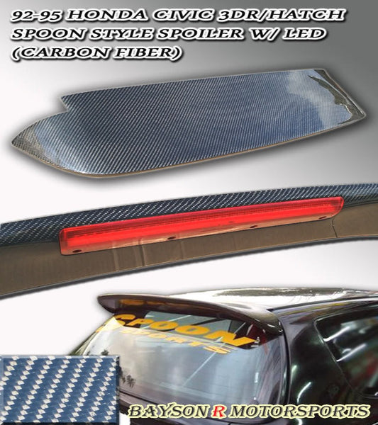 Spn Style Spoiler (Carbon Fiber) w/ LED 3rd Brake Light For 1992-1995 Honda Civic (3Dr Hatchback)