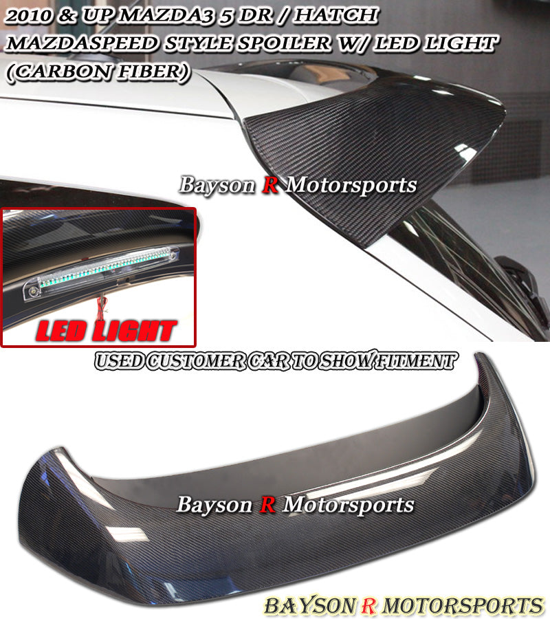 MS Style Spoiler (Carbon Fiber) w/ LED 3rd Brake Light For 2010-2013 Mazda-3 (5Dr Hatchback)