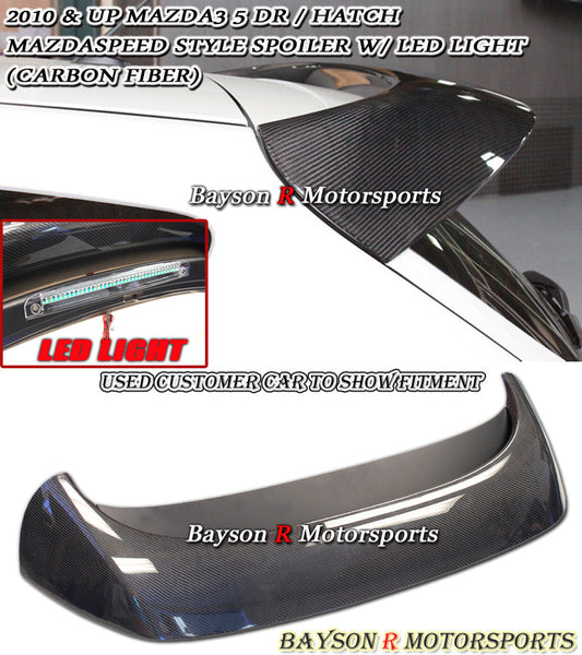 MS Style Spoiler (Carbon Fiber) w/ LED 3rd Brake Light For 2010-2013 Mazda-3 (5Dr Hatchback)