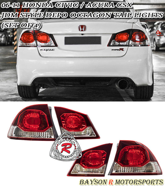 DEPO JDM Tail Lights (Octagon) For 2006-2011 Acura CSX 4Dr Sedan (Canadian Model)