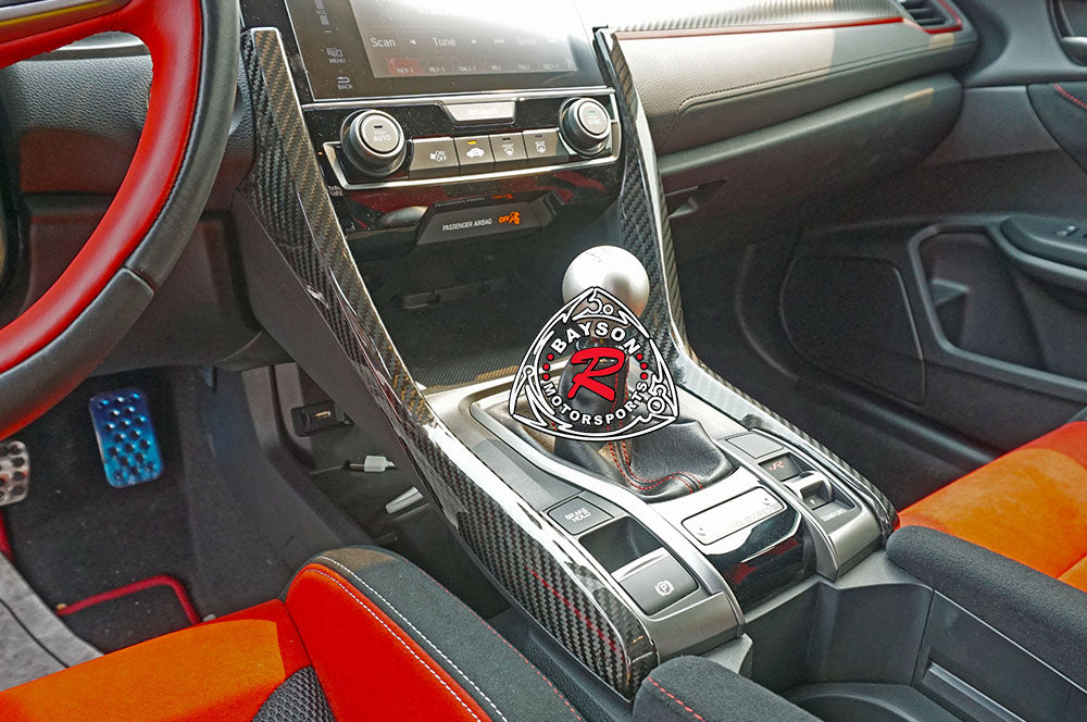 Center Console Side Panel (Dry Carbon - Gloss) For 2016-2021 Honda Civic/2017-2021 Honda Civic Type R (FK8)