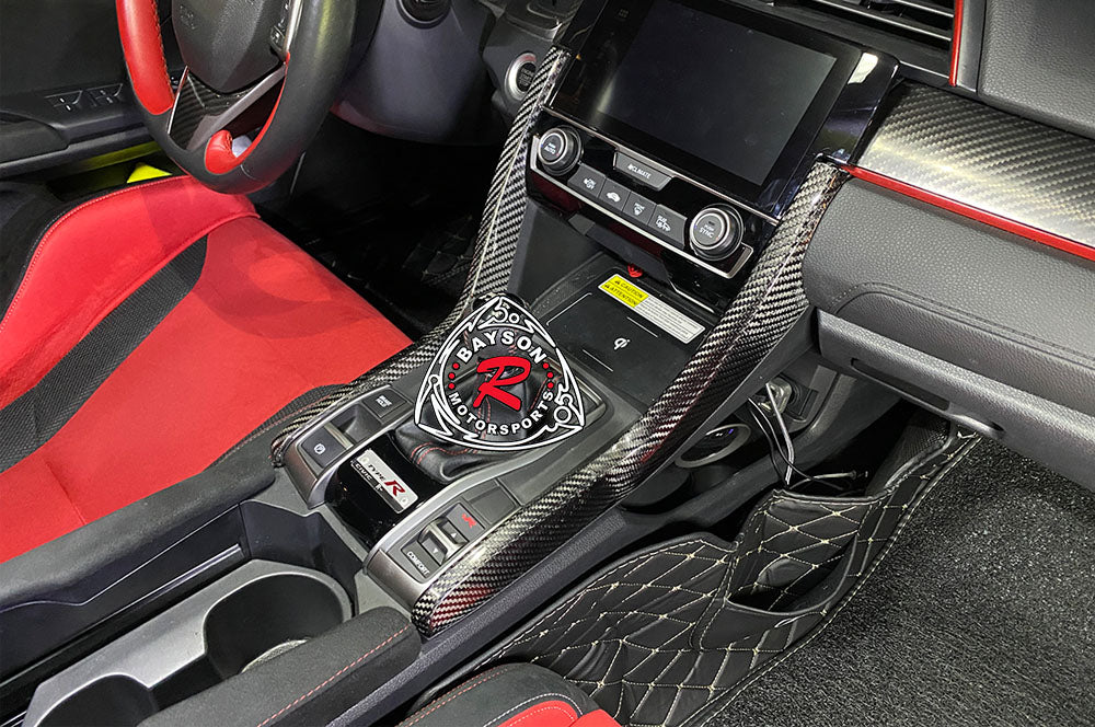 Center Console Side Panel (Dry Carbon - Gloss) For 2016-2021 Honda Civic/2017-2021 Honda Civic Type R (FK8)