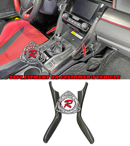 Center Console Side Panel (Dry Carbon - Gloss) For 2016-2021 Honda Civic/2017-2021 Honda Civic Type R (FK8)