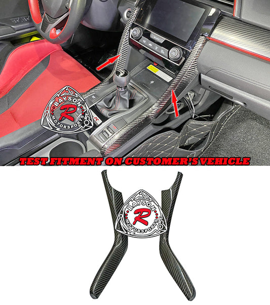 Center Console Side Panel (Dry Carbon - Gloss) For 2016-2021 Honda Civic/2017-2021 Honda Civic Type R (FK8)