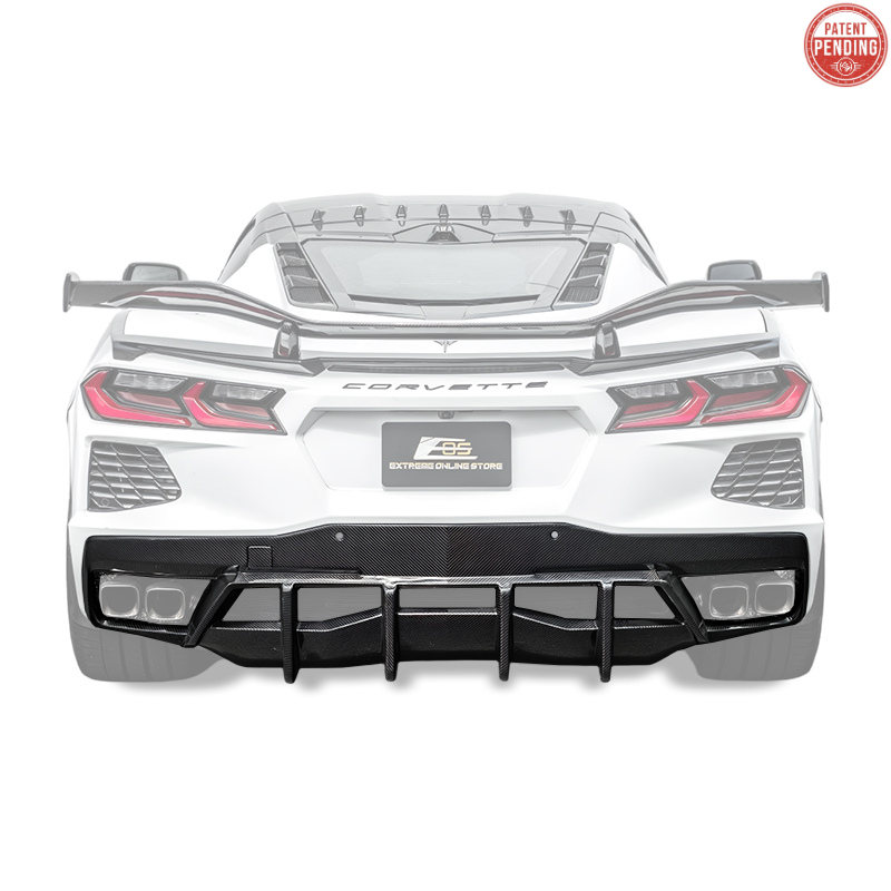 2020-Up Corvette C8 DRY CARBON FIBER Rear Bumper Diffuser Quad Exit