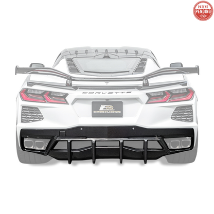 2020-Up Corvette C8 DRY CARBON FIBER Rear Bumper Diffuser Quad Exit