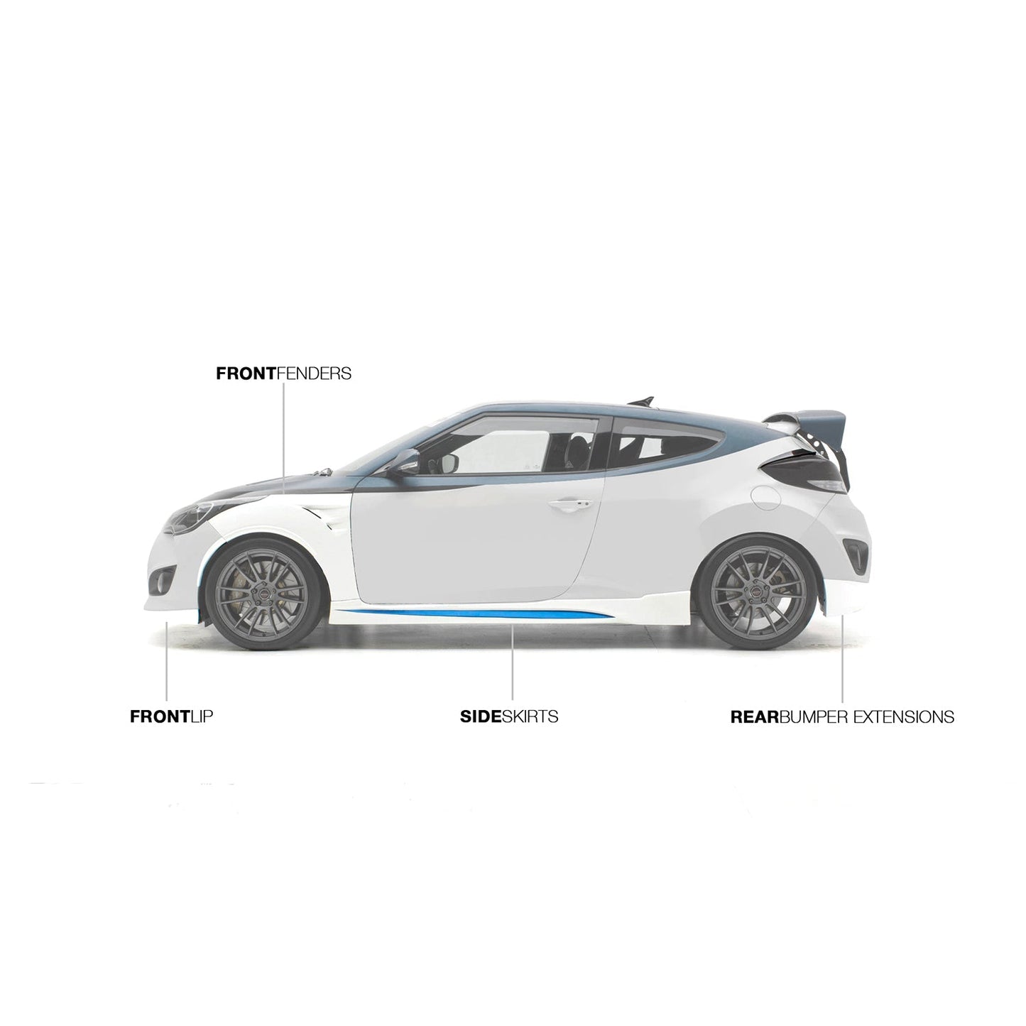 2013-2017 Hyundai Veloster Turbo C-FX Rear Bumper Side Extensions
