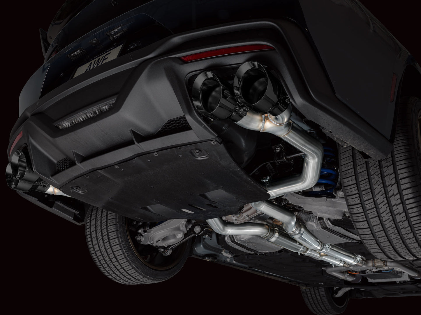 AWE Track Edition Exhaust for S650 Ford Mustang Dark Horse - Quad Diamond Black Tips