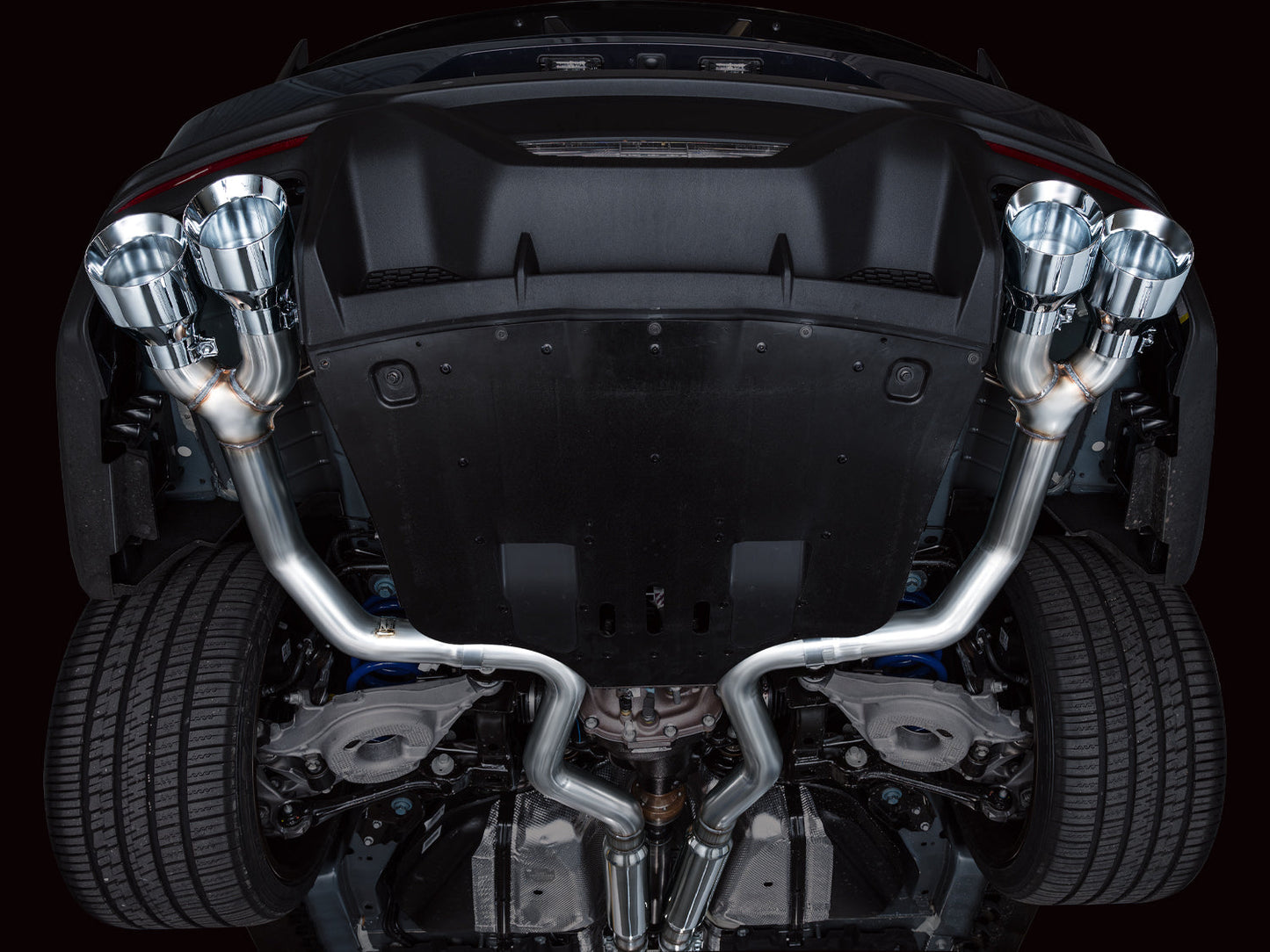 AWE Track Edition Exhaust for S650 Ford Mustang Dark Horse - Quad Chrome Silver Tips
